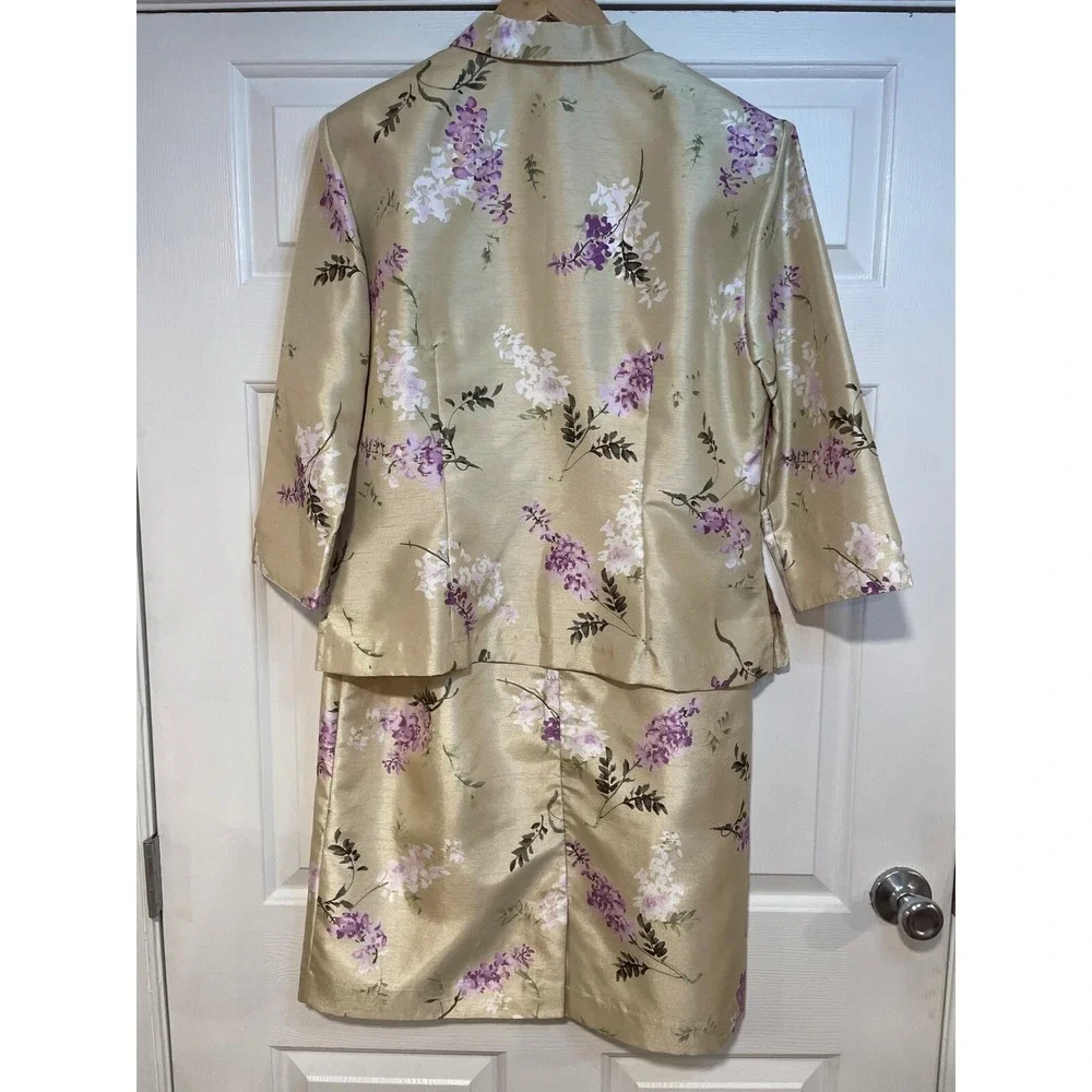 Pastel Yellow Floral Tank Midi Dress Jacket Set Elegant Party Church XL 14 Chic‎